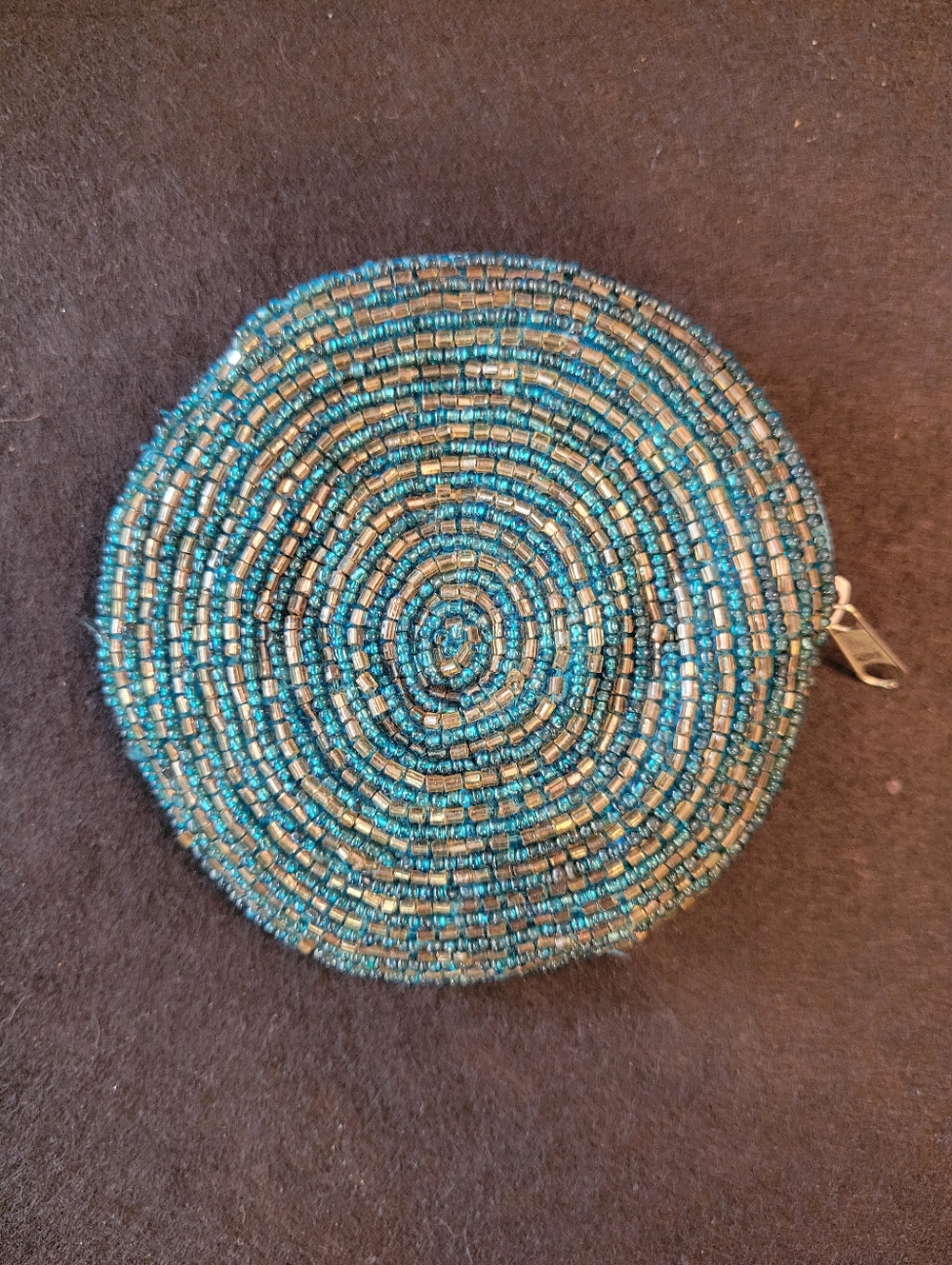 Vintage Beaded Round Coin Purse - Teal and Gold-tone
